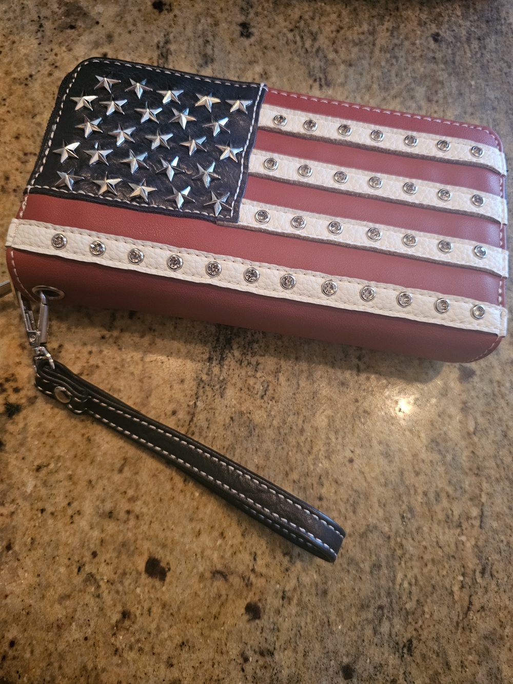 NEW Studded American Flag Wristlet Wallet - Red White Blue